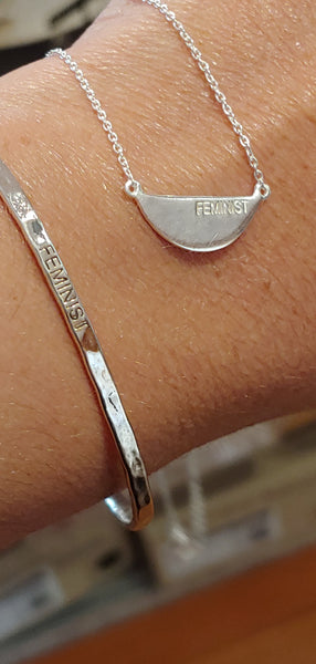 Sterling feminist cuff bracelet